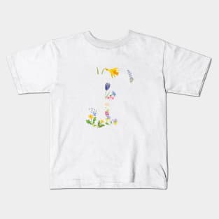 botanical monogram alphabet f wildflowers Kids T-Shirt